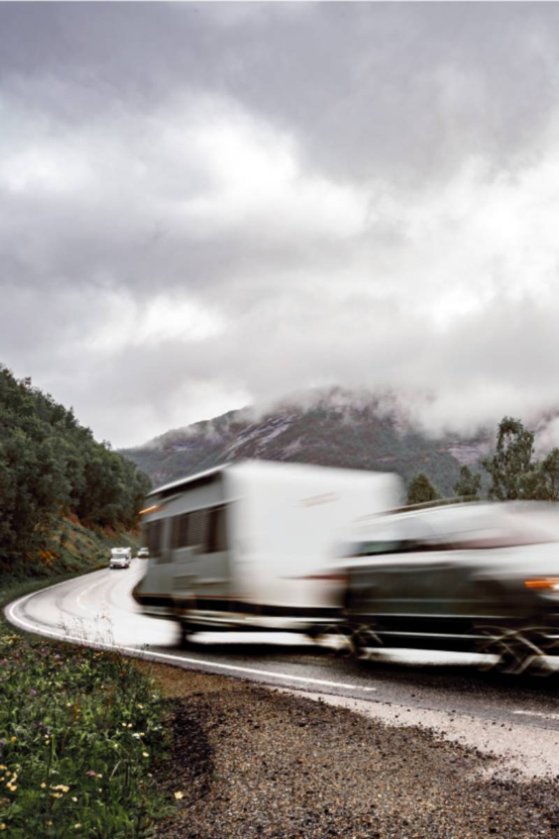 VR Caravan car travels on the highway. Tourism vacation and traveling.